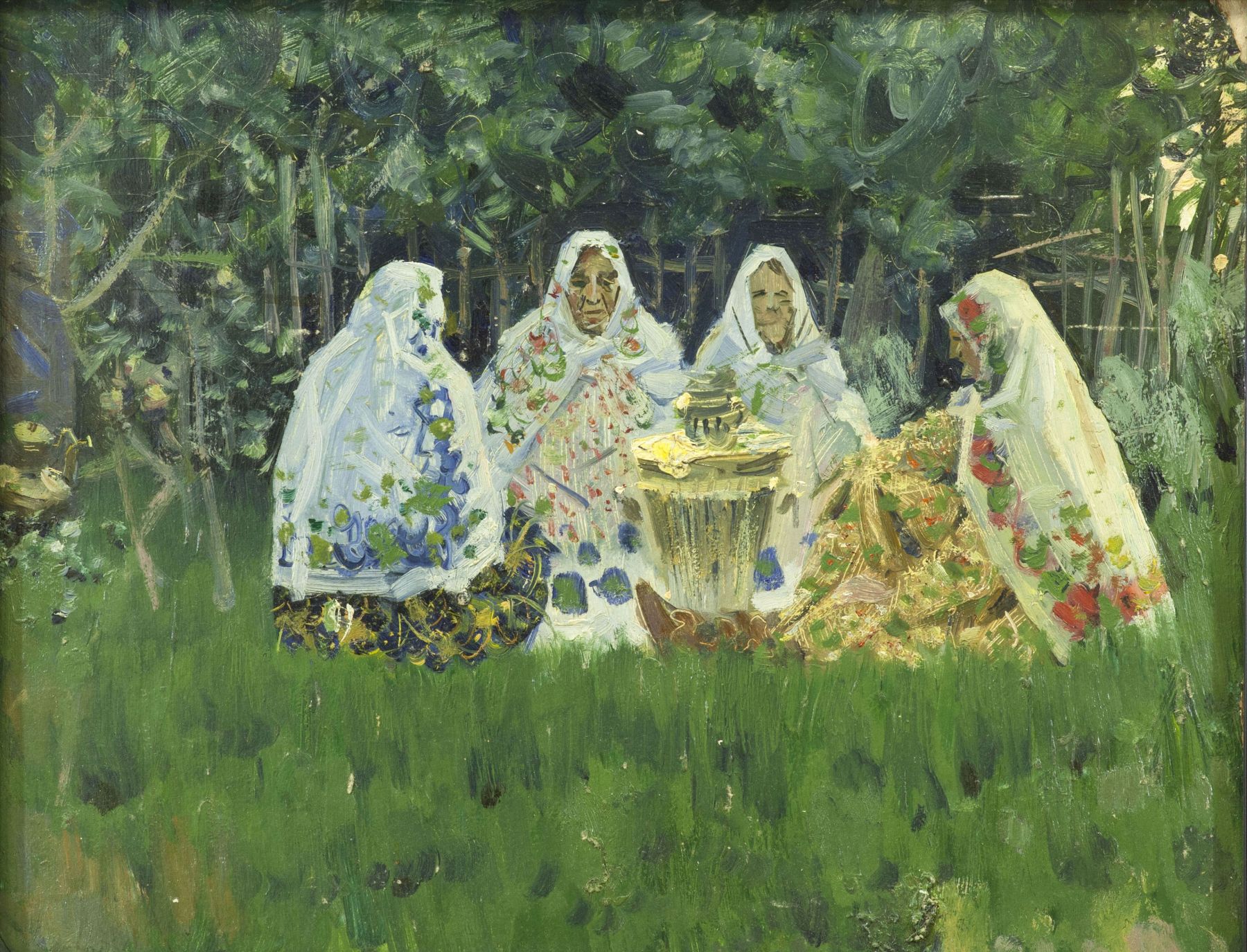 Картина Китаев А.И. В татарской деревне.  Картон, масло.