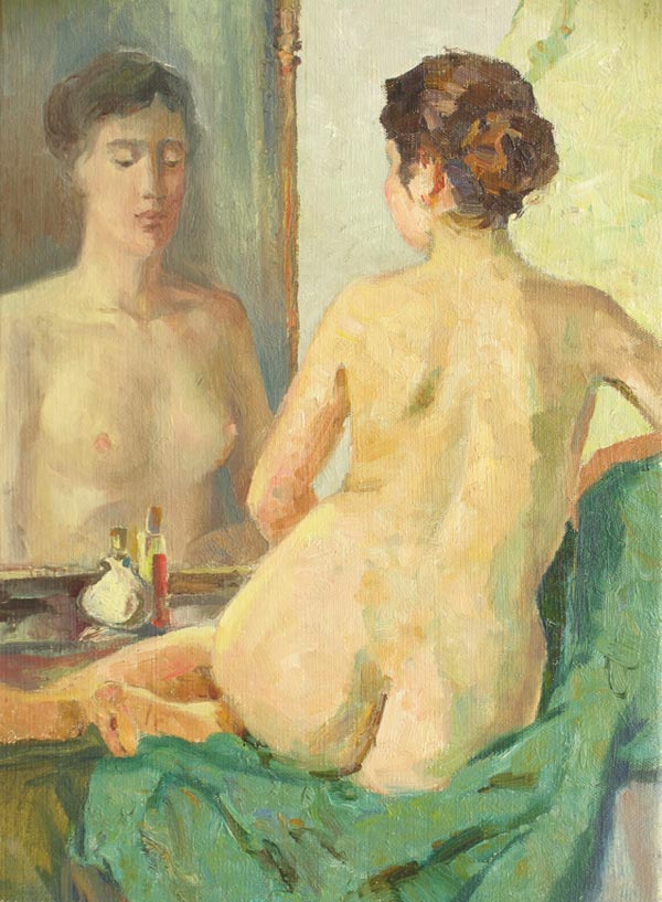 In front of the mirror