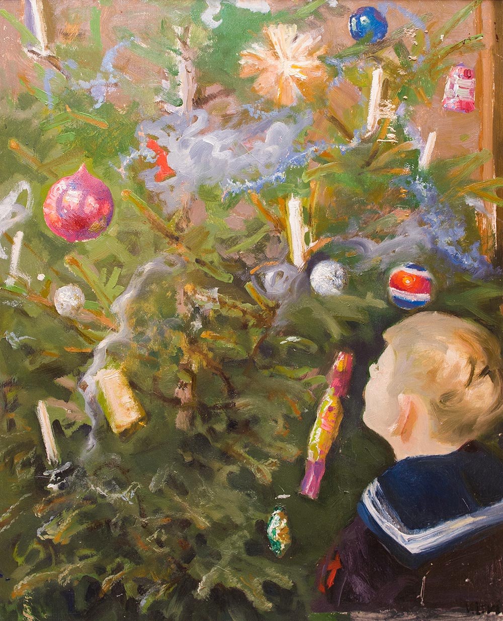 At the Christmas tree.
