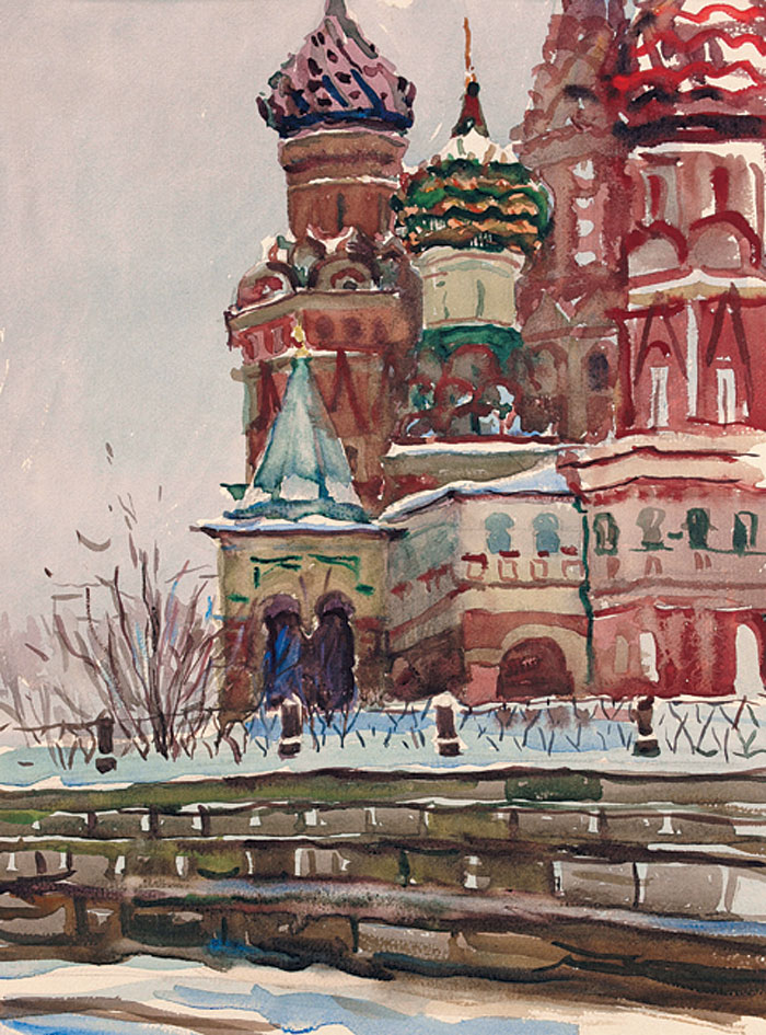Картина Ромодановская А.А. Собор Василия Блаженного. 1950-е гг. Бумага, акварель.
