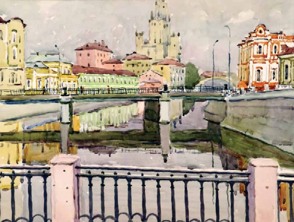 Картина Ромодановская А.А. Московские мостики.  Бумага, акварель.