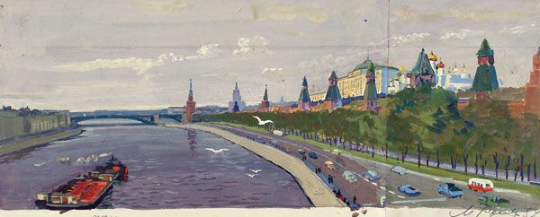 Картина Ройтер М.Г. Московский Кремль. 1957 г. Бумага, темпера.