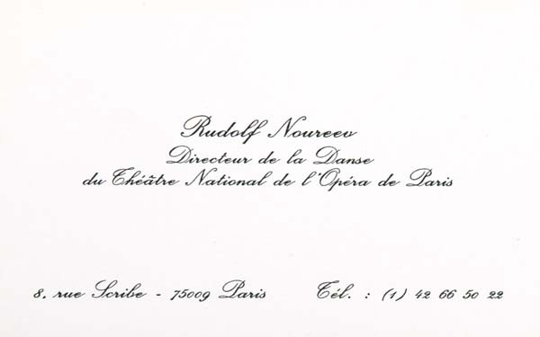 Business cards that belonged to Rudolf Nureyev. (2 pcs.)