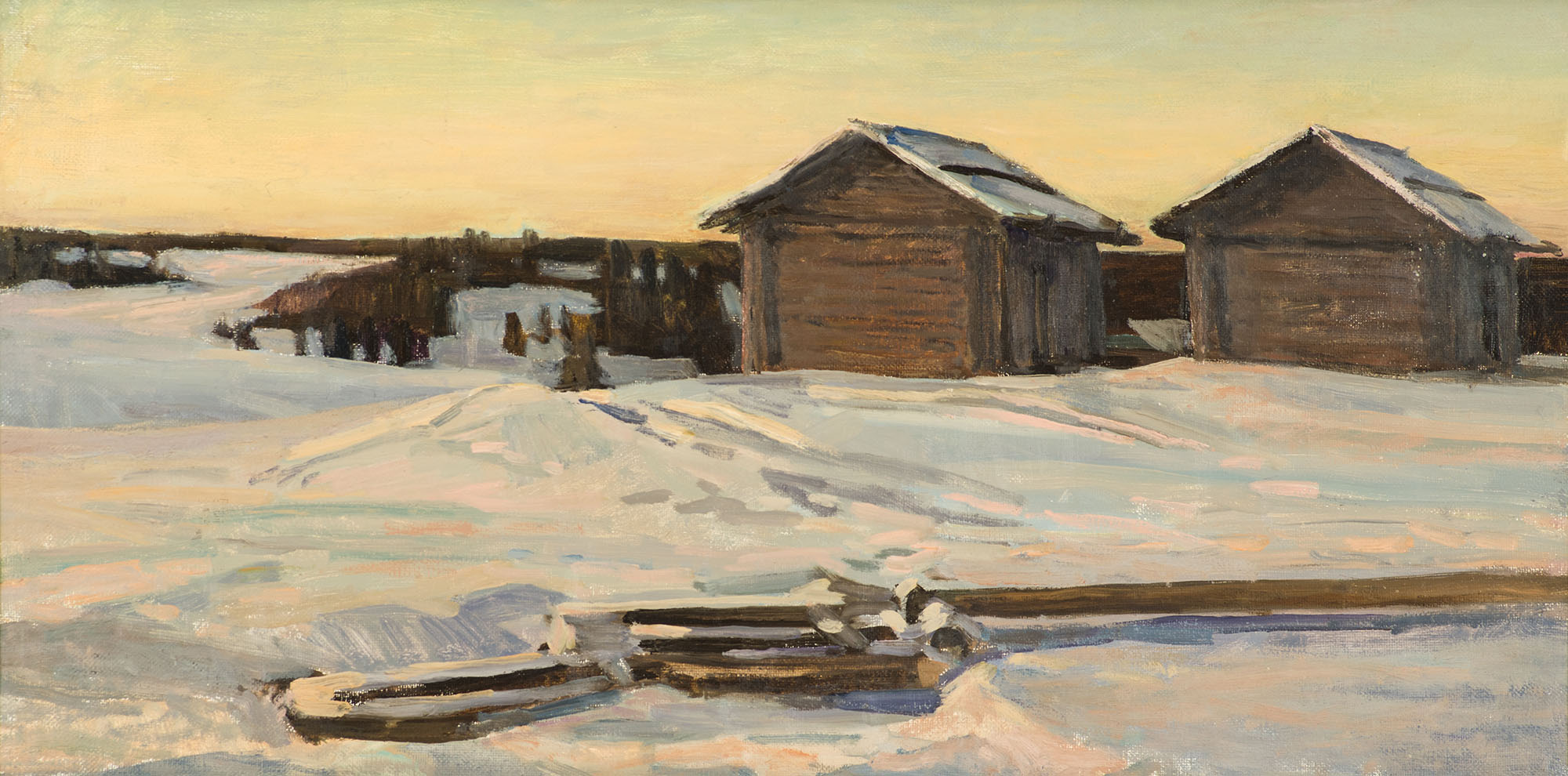 Картина Грицай А.А. Зимний вечер. Каменный ключ. 1982 г. Холст, масло.