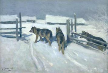 Картина Степанов А.С. Волки. Зимняя ночь. 1910-е гг. Холст, масло.