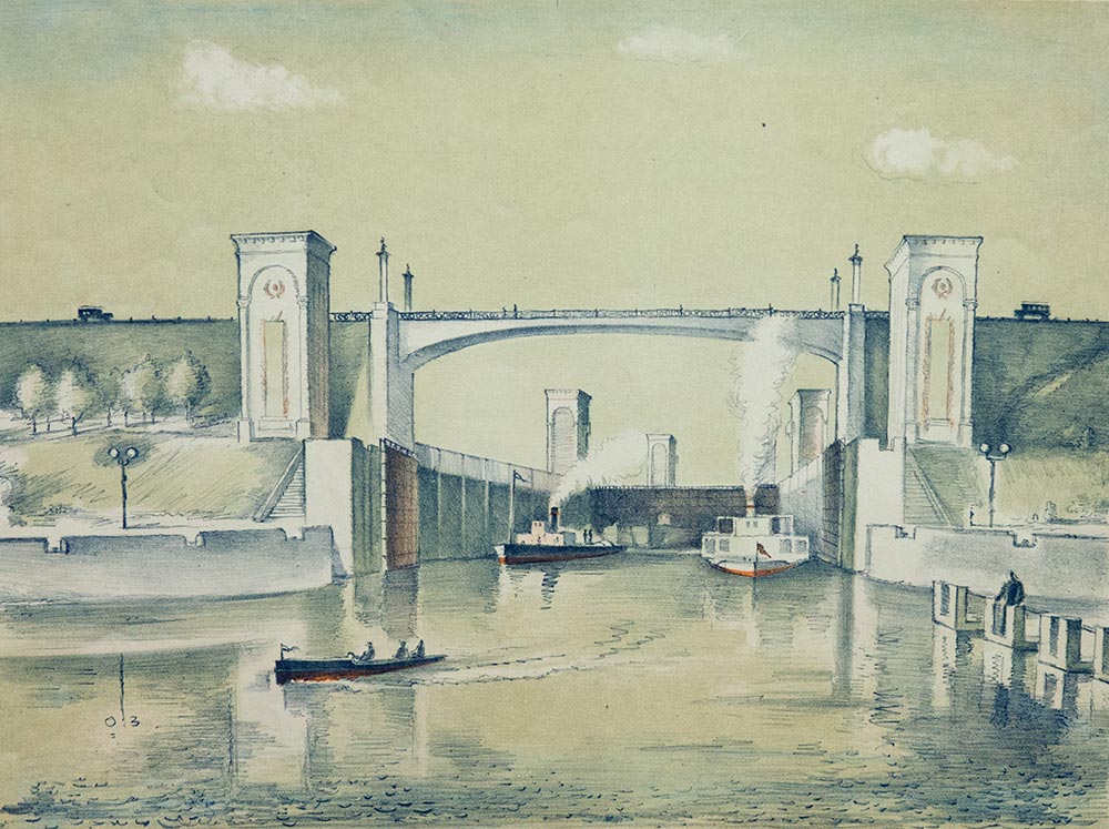 Volga-Moscow channel. Caravan of ships. Gateway No. 9.