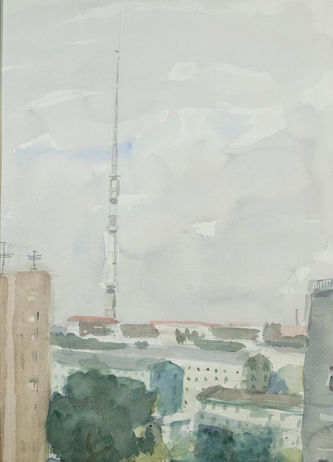 Картина Каневский А.М. Останкинская башня.  Бумага, акварель.