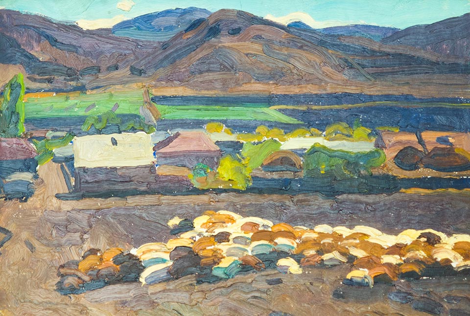 Картина Папикян А.С. Овцы в горах. 1965 г. Картон, масло.