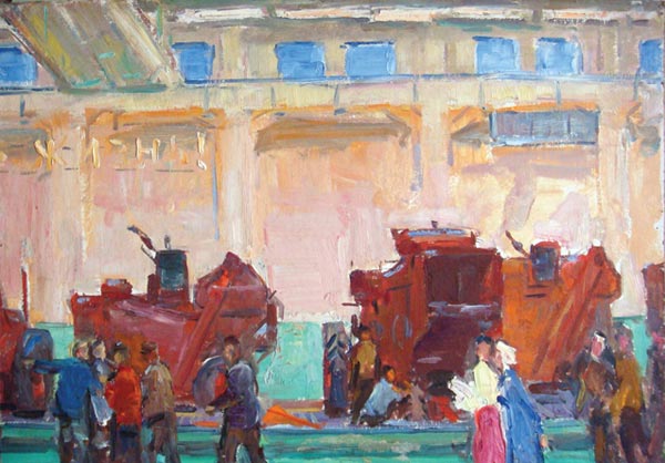 Картина Черноусенко В.П. Ростсельмаш. 1975 г. Картон, масло.