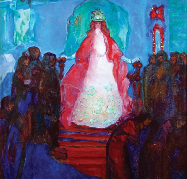 Картина Анисфельд Б.И. Эскиз мизансцены к опере К. Леру "Королева Фьяметта". Постановка Метрополитен Опера, Нью-Йорк. 1918 г. Фанера, масло.