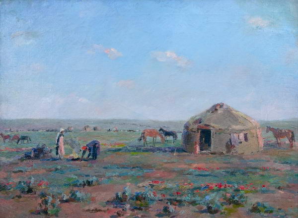 Картина Урманче Б.И. Юрта в степи Талас 1949 Холст, масло