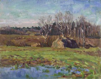 Картина Литко-Улицкий Д.В. Стога 1957 г. Картон, масло.