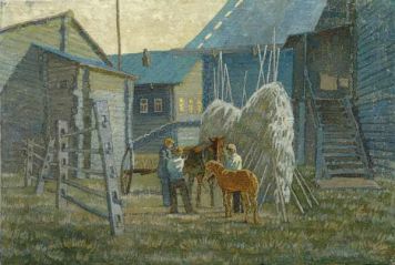 Картина Комаров В.В. На сенокос. 1994 г. Холст, темпера.