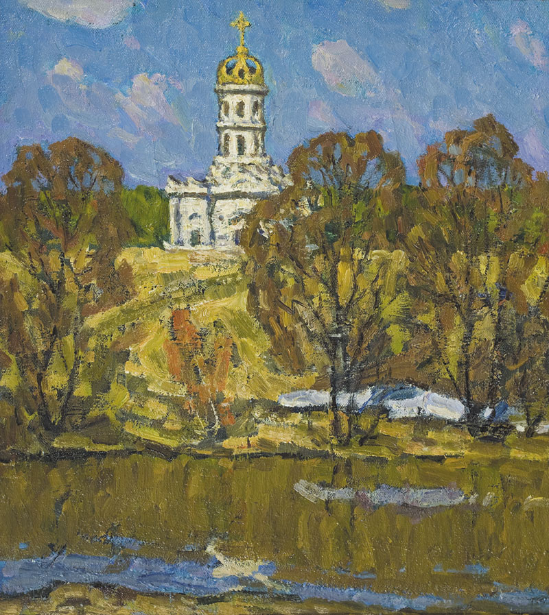Картина Данилин Н.Н. Церковь в Дубровицах. 1990 г. Холст, масло.
