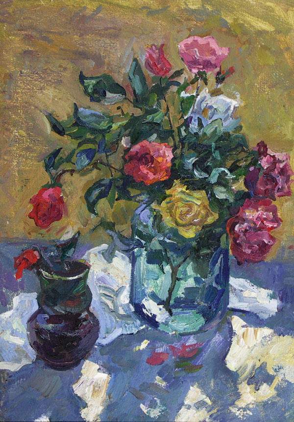 Картина Шарипов К. Розы. 1960 г. Картон, масло.