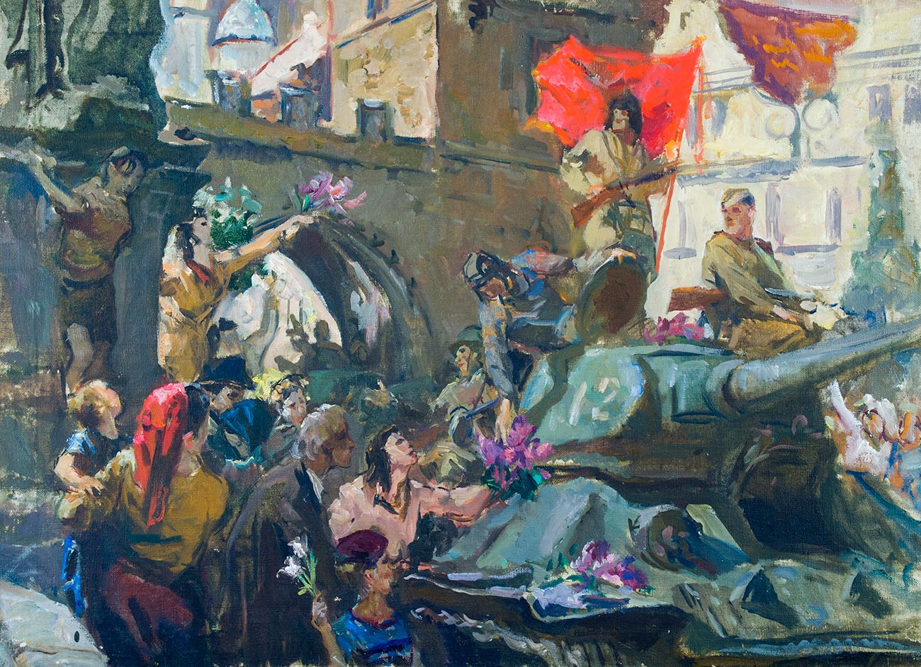 Картина Кожанов Е.Г., Орловский А.Л. Освобождение Праги. 1940-е гг. Холст, масло.