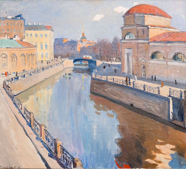 Картина Крестовский Я.И. Мойка у Конюшенной площади. 1958 г. Холст, масло.