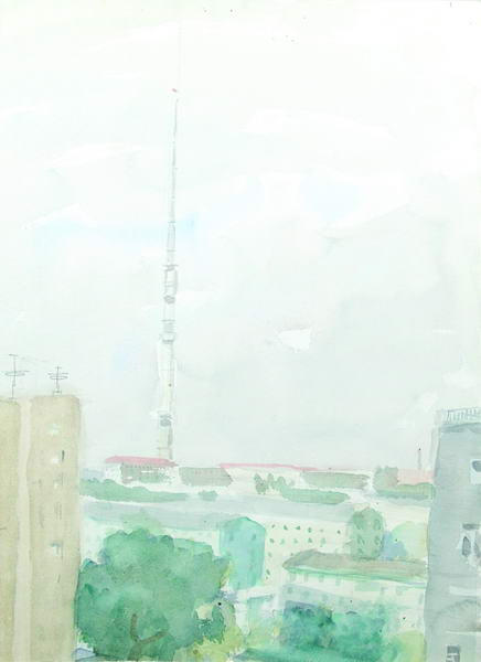 Картина Каневский А.М. Останкинская башня.  Бумага, карандаш, акварель.