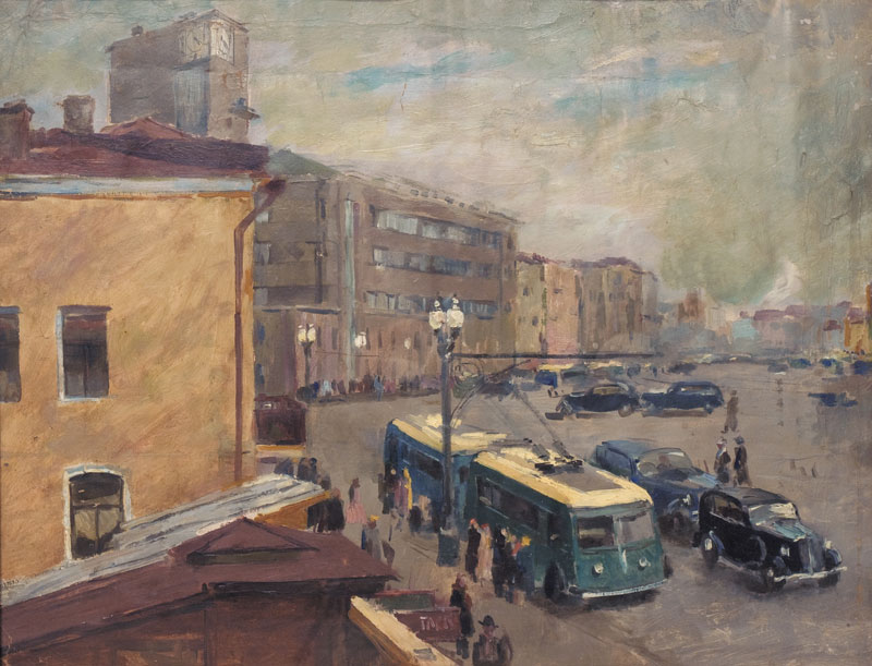 Картина Урманче Б.И. Москва. Садовая. 1935 г. Картон, масло.