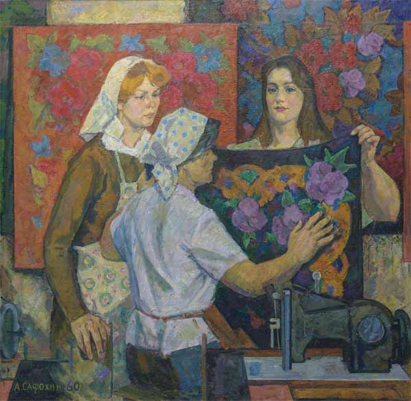 Картина Сафохин А.И. Павловские платки. 1960 г. Холст, масло.