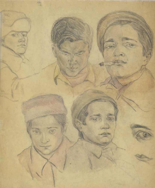 Картина Богородский Ф.С. Типажи. 1920-е гг. Бумага, цветной карандаш.