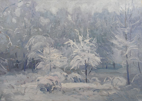 Картина Кузин А.Я. Иней.  Картон, масло.