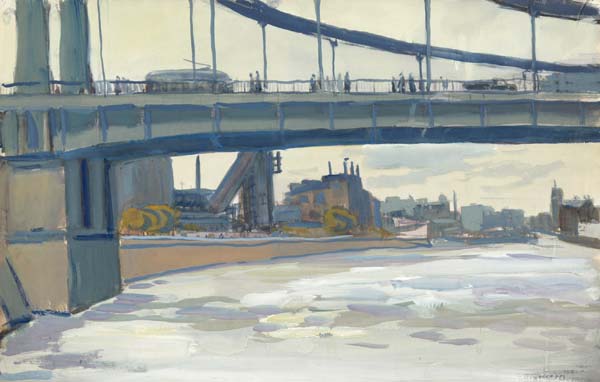 Картина Месропян Б.А. Крымский мост. 1960-е гг. Бумага, акварель, белила.