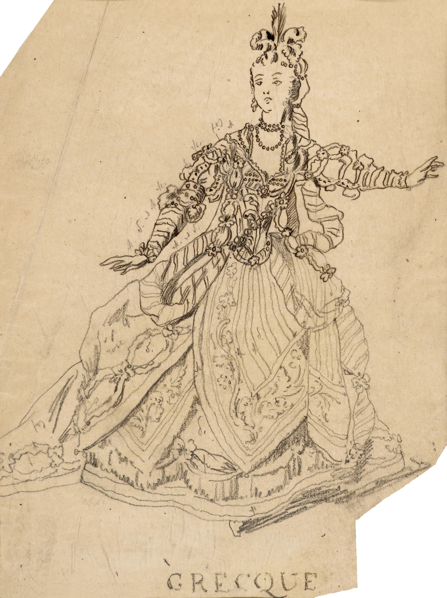 Картина Бенуа А.Н. Grecque. Эскиз костюма. Первая треть ХХ века. Калька, тушь.