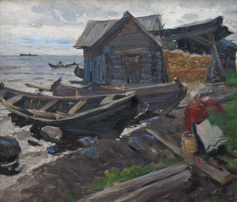 Картина Штраних В.Ф. Рыбацкий колхоз. 1940 г. Холст, масло.
