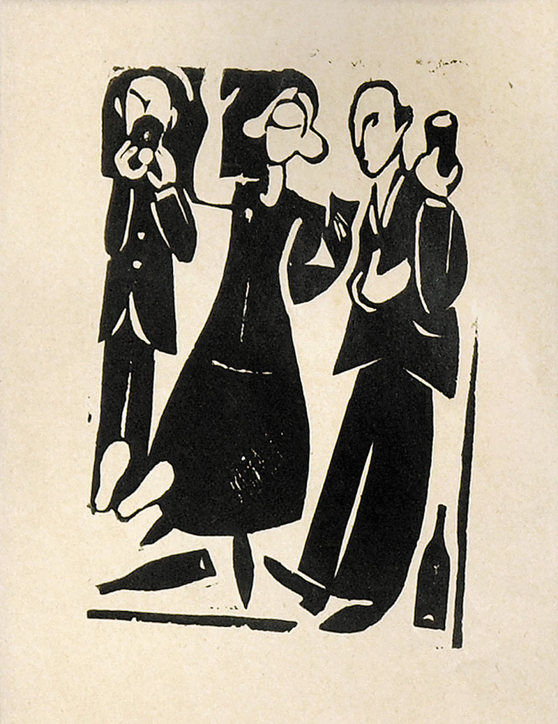 Картина Лапин Л.П. Городская сценка. 1933 г. Бумага, линогравюра.