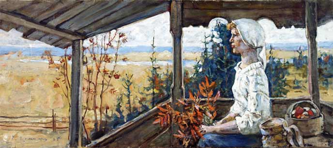 Картина Ермолин Р.Н. На крыльце. 1965 г. Холст, масло.