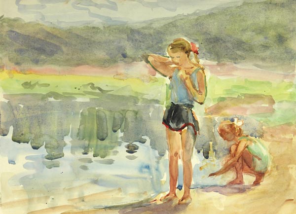 Картина Дейнеко О.К. На речке. 1965 г. Бумага,смешанная техника
