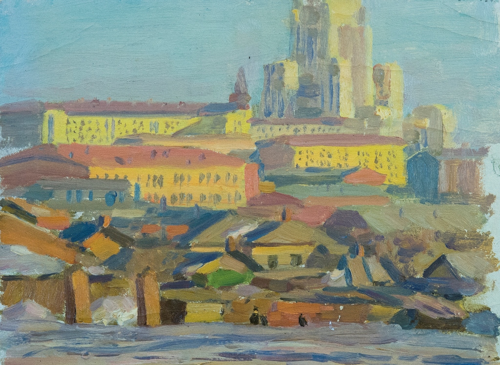 Картина Березовский Д.И. Москва. Вид на Кремль. 1949 г. Картон, масло.
