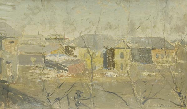 Картина Ромадин Н.М. Весна. Масловка.  Бумага, картон, масло.