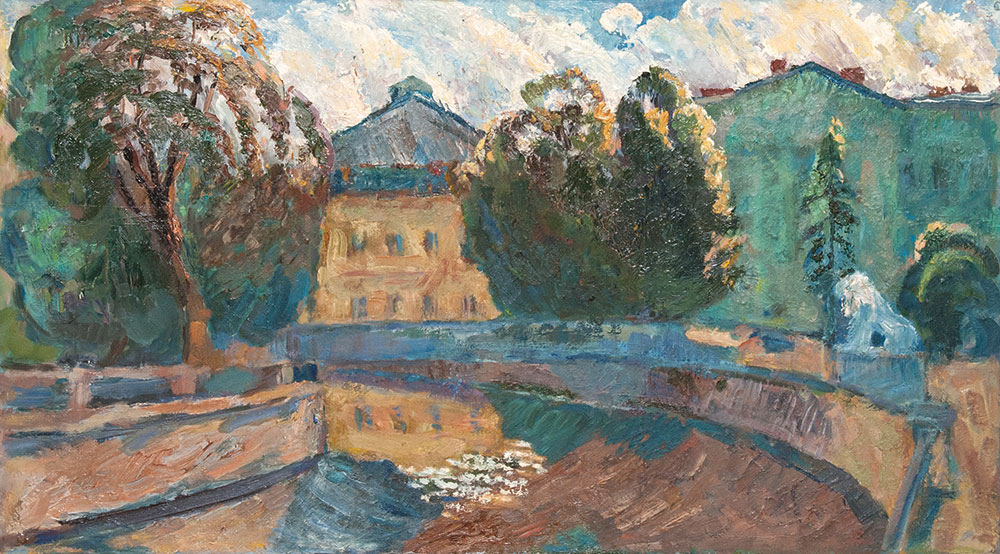 Картина Крестовский Я.И. Канал Грибоедова. Нач. 1960-х гг. Оргалит, масло.