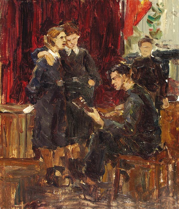 Картина Панфилов В.М. Студенты. 1958 Картон, масло.