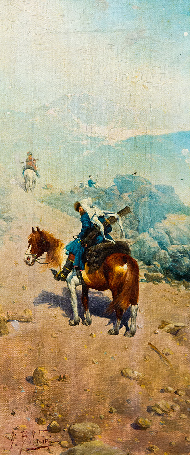 Картина Неизвестный художник Всадники в горах Кавказа. Последняя четверть XIX в. Холст, масло.