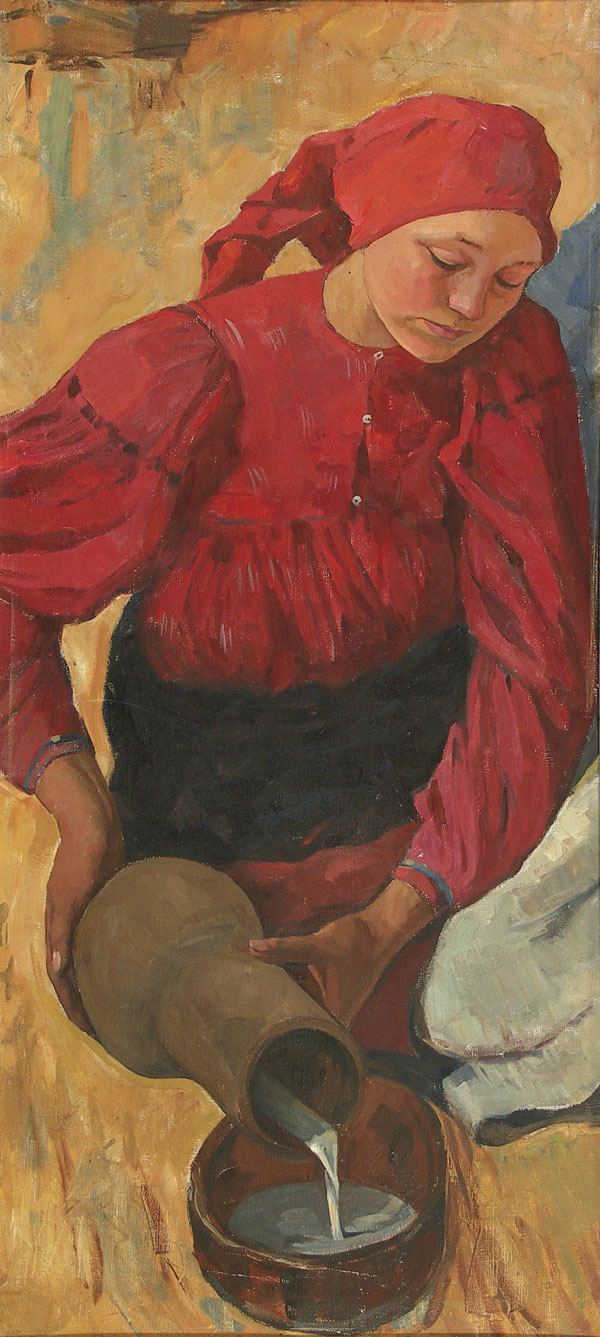 Картина Ермолин Р.Н. Женщина с крынкой молока. 1960 г. Холст, масло.