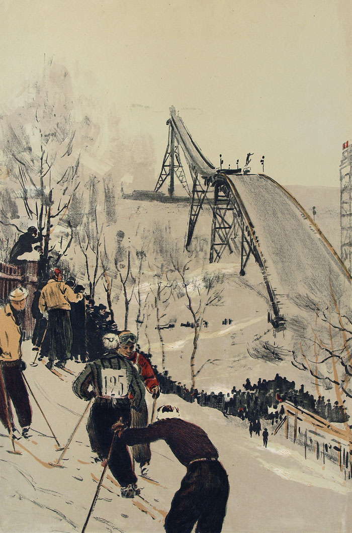 Картина Ройтер М.Г. На Ленинских горах у трамплина. 1956 г. Цв. автолитография.