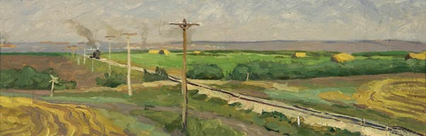 Картина Стожаров В.Ф. Узкоколейка. 1952 Картон, масло.