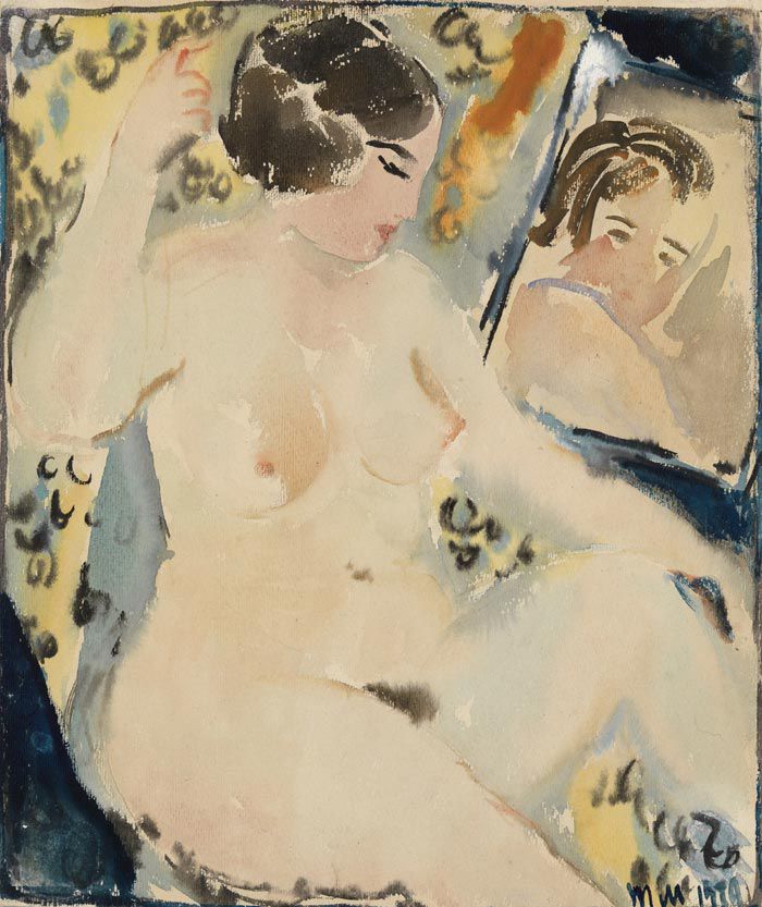 Nude in front of a mirror.