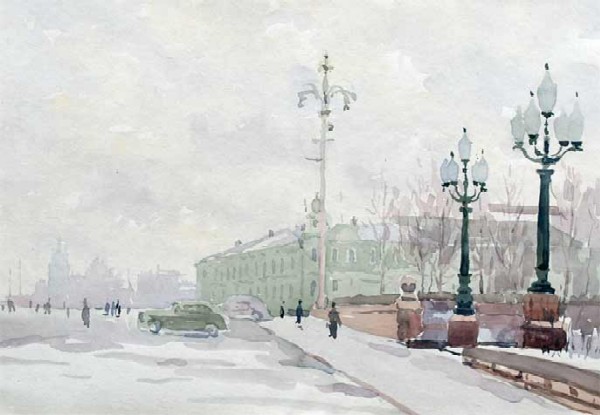 Картина Ромодановская А.А. На площади Пушкина. 1972 г. Бумага, акварель.