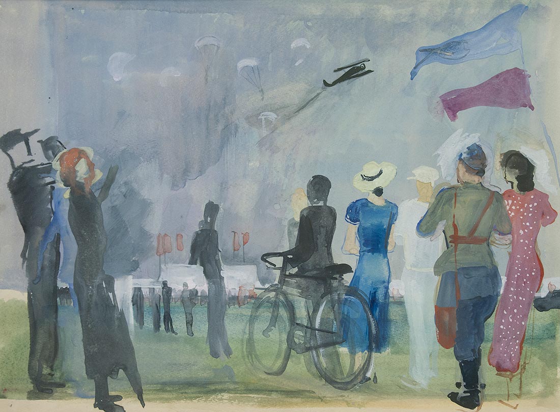 Картина Неизвестный художник Авиапраздник. (На обороте "Девушка с букетом"). 1930-1940-е гг. Бумага, гуашь.