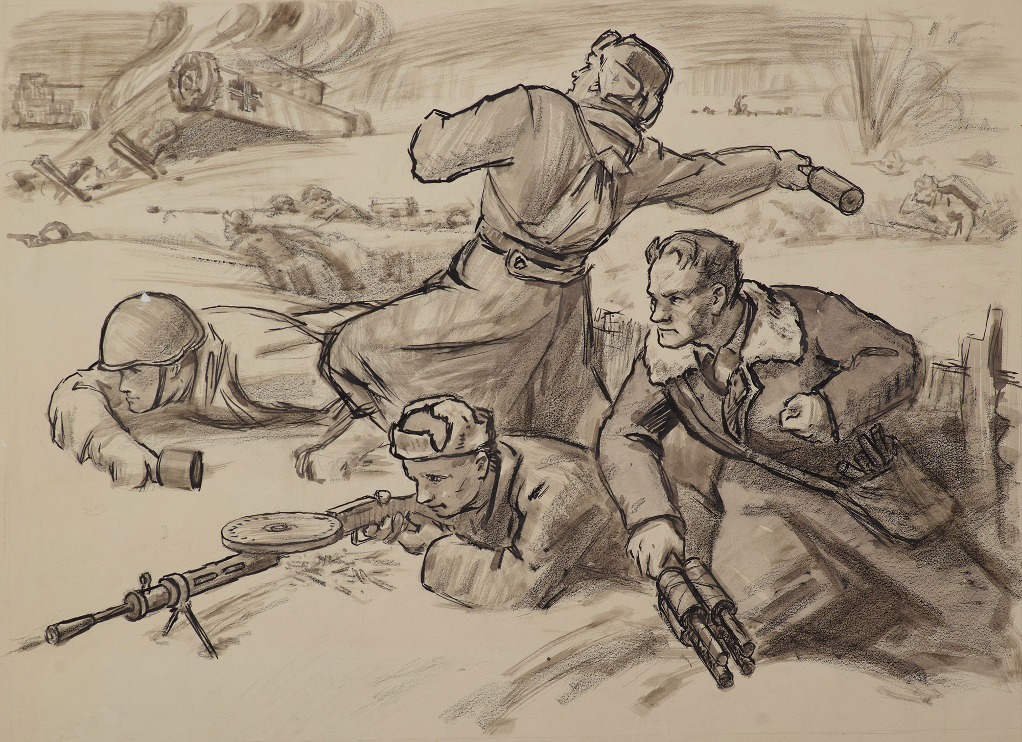 Картина Комаров Е.И. На поражение! 1940-е гг. Бумага, смешанная техника.