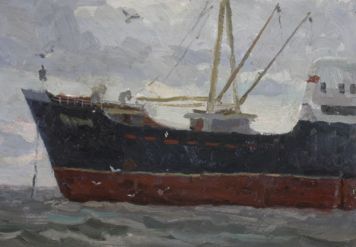 Картина Семаков Г.А. На рейде. 1962 г. Картон, масло.