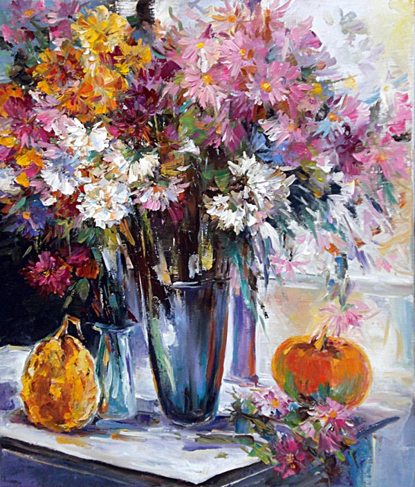 Картина Аксенов В.Ю. Хризантемы.  Холст, масло.