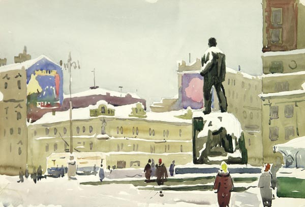 Картина Ромодановская А.А. Площадь Маяковского. 1956 г. Бумага, акварель.