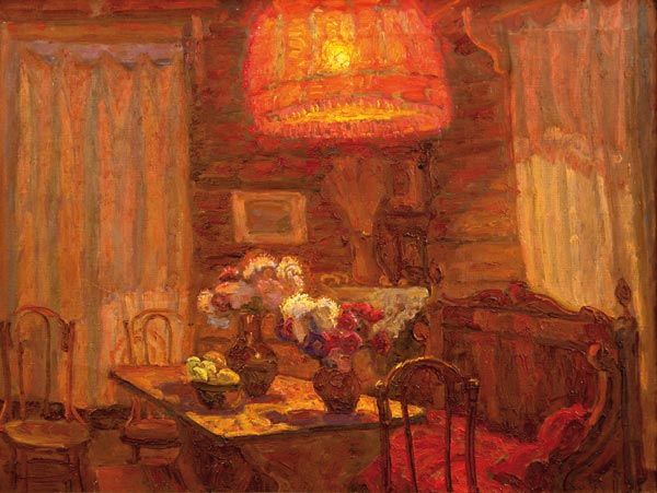 Картина Орлов И.М. Интерьер с красным абажуром. 2001 г. Xолст, масло.
