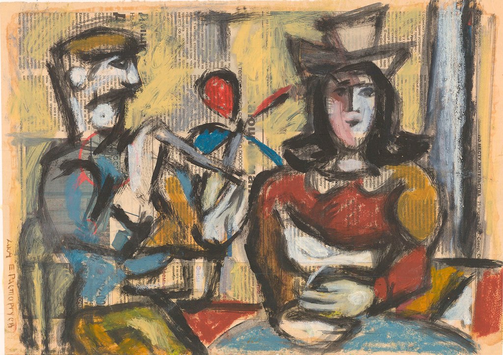 Картина Расторгуев Е.А. Вертушка. 2004 г. Газета на картоне, темпера.