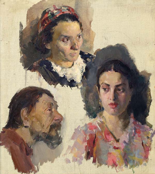 Картина Горелов Г.Н. Этюды мужских и женских голов. 1951 Холст, масло.